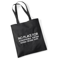 huuraa Jutebeutel No Homophobia Racism Hate Tasche Baumwolle 10 Liter Black mit Motiv gegen Diskriminierung Geschenk Idee für Freunde und Familie von huuraa