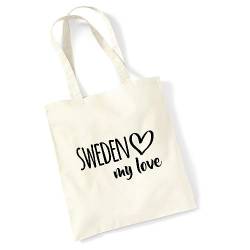 Huuraa Jutebeutel Sweden my love Tasche Baumwolle 10 Liter Größe Natural für alle die Schweden lieben Geschenk Idee für Freunde und Familie von Huuraa