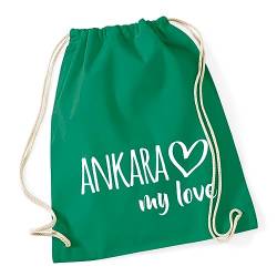 Huuraa Turnbeutel Ankara my love Rucksack Baumwolle 12 Liter Größe Kelly Green für alle Fans von Ankara Türkei Geschenk Idee für Freunde und Familie von Huuraa