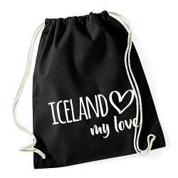 Huuraa Turnbeutel Iceland My Love Rucksack Baumwolle 12 Liter Größe Black für alle die Island lieben Geschenk Idee für Freunde und Familie von Huuraa