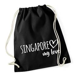 Huuraa Turnbeutel Singapore my love Rucksack Baumwolle 12 Liter Größe Black für alle Fans von Singapur Geschenk Idee für Freunde und Familie von Huuraa