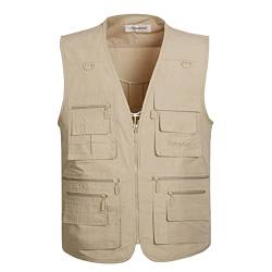 Hwalleum Herren Outdoor Beiläufig Weste, Herren Sommer Leicht Atmungsaktiv Mehrzweck Draussen Weste Multi-Taschened Schnelltrocknend Anglerweste Fotografie Wandern Gilet Ärmellos Arbeiten Vest von Hwalleum