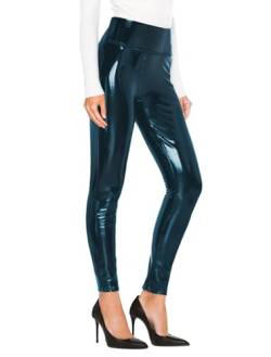 Hybrid & Company Damen Skinny Stretch Faux Lackleder Wetlook Liquid Leggings Hosen, Dunkles Blaugrün - l44974, XX-Large von Hybrid & Company