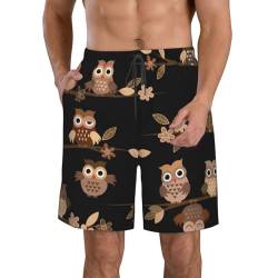 Hzhuaoeg Süße braune Cartoon-Eulen-Herren-Badehose, Board-Shorts, schnelltrocknend, Strandshorts mit Taschen für den Sommer, weiß, 3XL von Hzhuaoeg