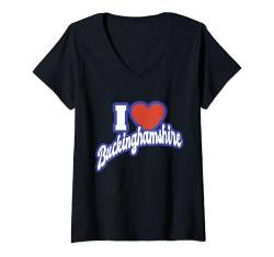 Damen Ich liebe Buckinghamshire T-Shirt mit V-Ausschnitt von I Love Cities