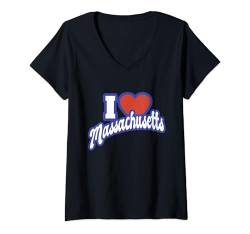 Damen Ich liebe Massachusetts T-Shirt mit V-Ausschnitt von I Love Cities