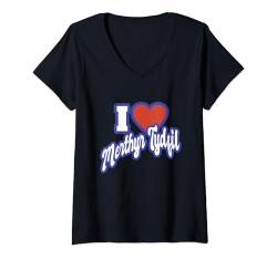 Damen Ich liebe Merthyr Tydfil T-Shirt mit V-Ausschnitt von I Love Cities