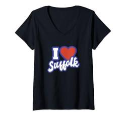 Damen Ich liebe Suffolk T-Shirt mit V-Ausschnitt von I Love Cities