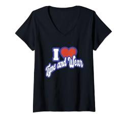 Damen Ich liebe Tyne and Wear T-Shirt mit V-Ausschnitt von I Love Cities