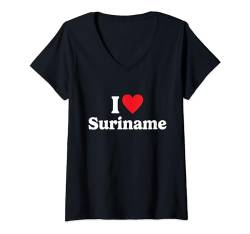 Damen I love Suriname T-Shirt mit V-Ausschnitt von I love Country