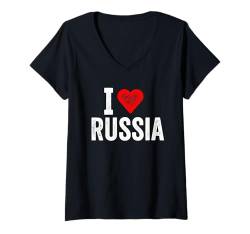 Damen Lustiges Design Retro I Love Russia mit rotem Herz T-Shirt mit V-Ausschnitt von I love "Custom" All Country's Tee