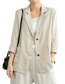 IDEALSANXUN Baumwoll-Leinen-Blazer für Damen, langärmelig, locker, lässiger Blazer, Beige, XL von IDEALSANXUN