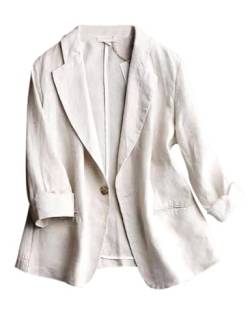 IDEALSANXUN Baumwolle Leinen Blazer Frauen 3/4 Ärmel Leichte Blazer Business Casual Anzug Jacken, 1-beige, M von IDEALSANXUN