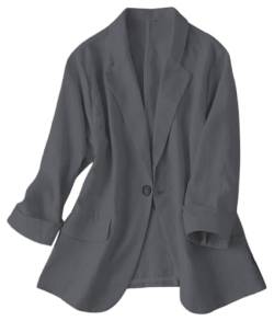 IDEALSANXUN Damen-Blazer aus Leinen, Revers, Ein-Knopf-Anzug, Jacke, grau dunkel, XL von IDEALSANXUN