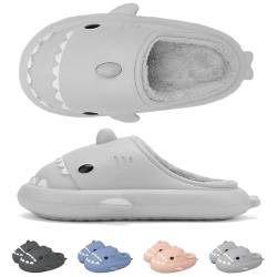 IDEINER Hai Hausschuhe Damen Herren Cloud Shark Plüsch Gefüttert Pantoffeln Winter Warm Geschlossen Slides Wasserdichte Frauen Weiche Rutschfeste Sohle Kuschel Nette Fisch Schuhe Grau Gr. EU 36/37 von IDEINER