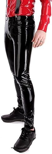 IDOBLO Handgefertigte Schwarze Herren-Jeanshose Aus Schwarzem Latex Mit 4 Taschen Und Reißverschluss Vorne,Weiss,XXL von IDOBLO