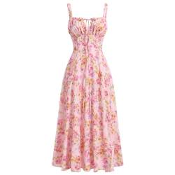 IDOPIP Damen Sommerkleider Sexy Ärmellos Spaghettiträger Corsett Blumenkleid Elegant Lang Freizeitkleid Boho Strandkleid Sommer Dress XS-XL Blume-rosa M von IDOPIP