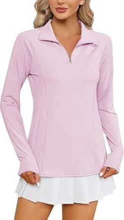 IECCP Damen Golf Poloshirt Langarmshirts für Damen mit Tasche Half Zip UPF 50+ SPF Schutz Schnell Trocknend zum Angeln Wandern und Reisen Rosa M von IECCP