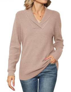 IECCP Oberteile Damen Pullover V-Ausschnitt Langarmshirts Für Damen Strickpullover Mit Revers Langarm Tops Khaki S von IECCP