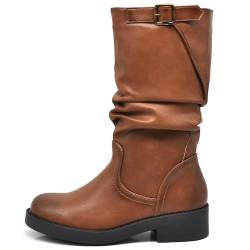 IF Fashion Stiefel Stiefeletten Damen Biker Motorradfahrer 991, 266 Camel, 40 EU von IF