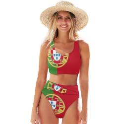 IFCXA Zweiteiliges Bikini-Set mit Portugal-Flagge, hohe Taille, Bademode, Strandmode, mehrfarbig, M von IFCXA