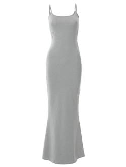 IFFEI Damen Sexy Kleid Figurbetontes Cocktailkleid Spaghettiträger Gerippt Maxi Sommerkleid Grau S von IFFEI