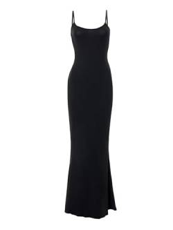 IFFEI Damen Sexy Kleid Figurbetontes Cocktailkleid Spaghettiträger Gerippt Maxi Sommerkleid Schwarz XL von IFFEI