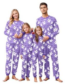 IFFEI Helloween Pyjama Langarm Schlafanzug Zweiteiler Pjs Sets Tops und Pants Hausanzug Purple Women Small von IFFEI