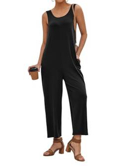 IFFEI Jumpsuit Damen Sommer Lang Ärmellos Tank Overall Casual One Piece Outfits mit Taschen Schwarz L von IFFEI