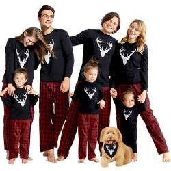 IFFEI Weihnachts Pyjama Passende Familien Pyjama Sets Langarm Schlafanzug Zweiteiler Tops und Pants Hausanzug Black Geweih Men Medium von IFFEI