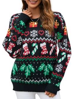 IFFEI Womens Ugly Christmas Sweater Funny Print Crew Neck Novelty Sweater Black-Tradition-C M von IFFEI