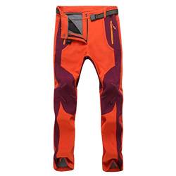 IFIKK Herren Wanderhose Wasserdicht Softshellhose Outdoorhose Winddicht Warm Fleece Gefüttert Sportarten Kletterhose Skihose Winter Trekkinghose mit Zipper-Taschen (Orange (Damen), XL) von IFIKK