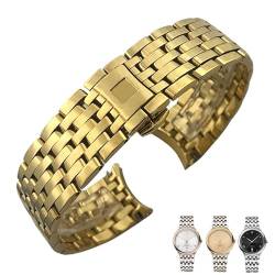 ILAZI 20 mm 316L Edelstahl-Uhrenarmbänder mit gebogenem Ende, 16 mm, 19 mm, für Omega DE VILLE PRESTIGE Orbis Edition Uhrenarmband mit Faltschließe(Golden,20mm) von ILAZI