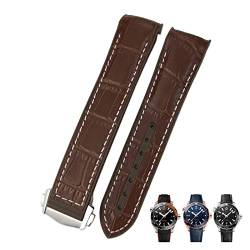 ILAZI 20 mm Rindsleder-Uhrenarmbänder für Omega Seamaster 300 Speedmaster DE VILLE Uhrenarmband für Herrenarmband Punktschnalle für Mann und Frau(Brown white,20mm) von ILAZI