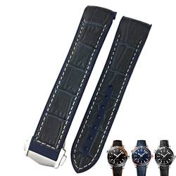 ILAZI 20 mm Rindsleder-Uhrenarmbänder für Omega Seamaster 300 Speedmaster DE VILLE Uhrenarmband für Herrenarmband Punktschnalle für Mann und Frau(Dark blue white,20mm) von ILAZI