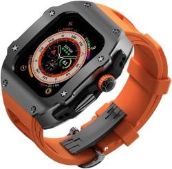 ILAZI Edelstahl-Uhrengehäuse, Fluorkautschuk-Armband, für Apple Watch Ultra 8, 2, 49 mm Serie, Herren-Metalllünette, Silikonband, Mod Kit, für iWatch 49 mm, Ersatzzubehör, For 49mm, Achat von ILAZI