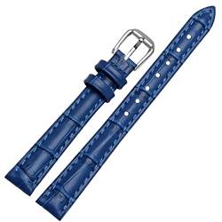 ILAZI Für jedes Marken -Leder -Uhrband für Mädchen und Student Crocodile Grain Band 10 12 14 16 18 mm schwarz braun rot weiß blau Gurt(Deep blue-silver,12mm) von ILAZI