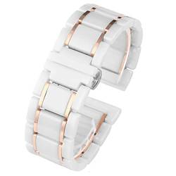 ILAZI Luxuskeramik und Edelstahl 20 mm 22 mm schwarzer Goldgurt für Männer Frauen Uhrengurt Armband Armband(White X rose gold,22mm) von ILAZI