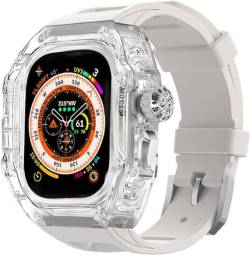 ILAZI Transparentes Uhrengehäuse, Metallkrone, Fluorkautschukband, Mod-Kit, für Apple Watch Band Ultra 8, 7, 6, 5, 4, SE, 44 mm, 45 mm, 49 mm, harte PC-Abdeckung, Ersatzzubehör-Set, 44mm, Achat von ILAZI