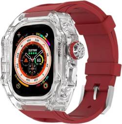 ILAZI Transparentes Uhrengehäuse, Metallkrone, Fluorkautschukband, Mod-Kit, für Apple Watch Band Ultra 8, 7, 6, 5, 4, SE, 44 mm, 45 mm, 49 mm, harte PC-Abdeckung, Ersatzzubehör-Set, 45 mm, Achat von ILAZI