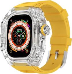 ILAZI Transparentes Uhrengehäuse, Metallkrone, Fluorkautschukband, Mod-Kit, für Apple Watch Band Ultra 8, 7, 6, 5, 4, SE, 44 mm, 45 mm, 49 mm, harte PC-Abdeckung, Ersatzzubehör-Set, 45 mm, Achat von ILAZI