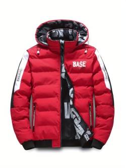 Herren Mantel Winterjacke warme Jacke Outdoorjacke mit Kapuze sportlicher Herren Parka,Herren Warm Bequem Gepolstert Verdickte Daunenjacke Doppelseitige Kleidung Abnehmbare Kappe Jacke (Rot,3XL) von ILESTDG