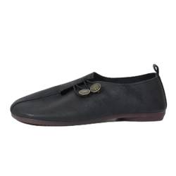 ILESTDG Damen Freizeitschuhe mit weicher Sohle,Bequem und stilvoll, runder Spitze, Schnallenverzierung, einfarbig (42,Schwarz) von ILESTDG