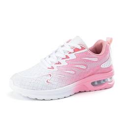 ILESTDG Laufschuhe mit Farbverlauf, Lässig Luftpolster und Stoßdämpfung, vielseitig, verschleißfest, rutschfeste Outdoor-Sneaker, Fliegende gewebte Schuhe (Rosa,40) von ILESTDG