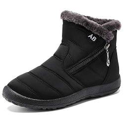 ILESTDG Winter-Schneestiefel für Damen, pelzgefüttertes warme Stiefeletten, wasserdichtes Gewebe mit seitlichem Reißverschluss, gemütliches, rutschfeste Sohle (Schwarz,42) von ILESTDG