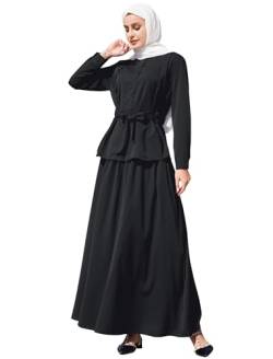 Damen Muslimische 2 Stücke Sets Langarm Einfarbige Button Down Shirt Top mit Lang Rock Islamische Gebetskleidung Türkei Dubai Arabisch Ramadan Eid Abaya Outfits Schwarz L von IMEKIS