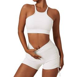 IMEKIS Damen Zweiteilig Sport Outfits Gym Yoga Kleidung Racerback Sport BH und High Waist Sportshorts Jogger Workout Set Sommer Fitness Trainingsanzug Sportanzug S von IMEKIS