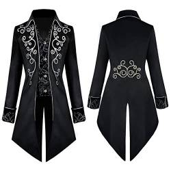 IMEKIS Herren Steampunk Vintage Frack Jacke Samt Bestickte Gehrock Gothic Viktorianische Mantel Uniform Mittelalter Smoking Halloween Kost?m Karneval Cosplay Verkleidung Schwarz M von IMEKIS