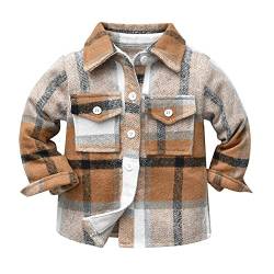 IMEKIS Jungen Mädchen Flanell Langarmshirts Kariertes Button Down Hemd Jacke Top Bluse Casual Karo Mantel Kleinkind Kinder Herbst Winter Kleidung Braun 4-5 Jahre von IMEKIS