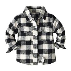 IMEKIS Jungen Mädchen Flanell Langarmshirts Kariertes Button Down Hemd Jacke Top Bluse Casual Karo Mantel Kleinkind Kinder Herbst Winter Kleidung Schwarz 6-7 Jahre von IMEKIS